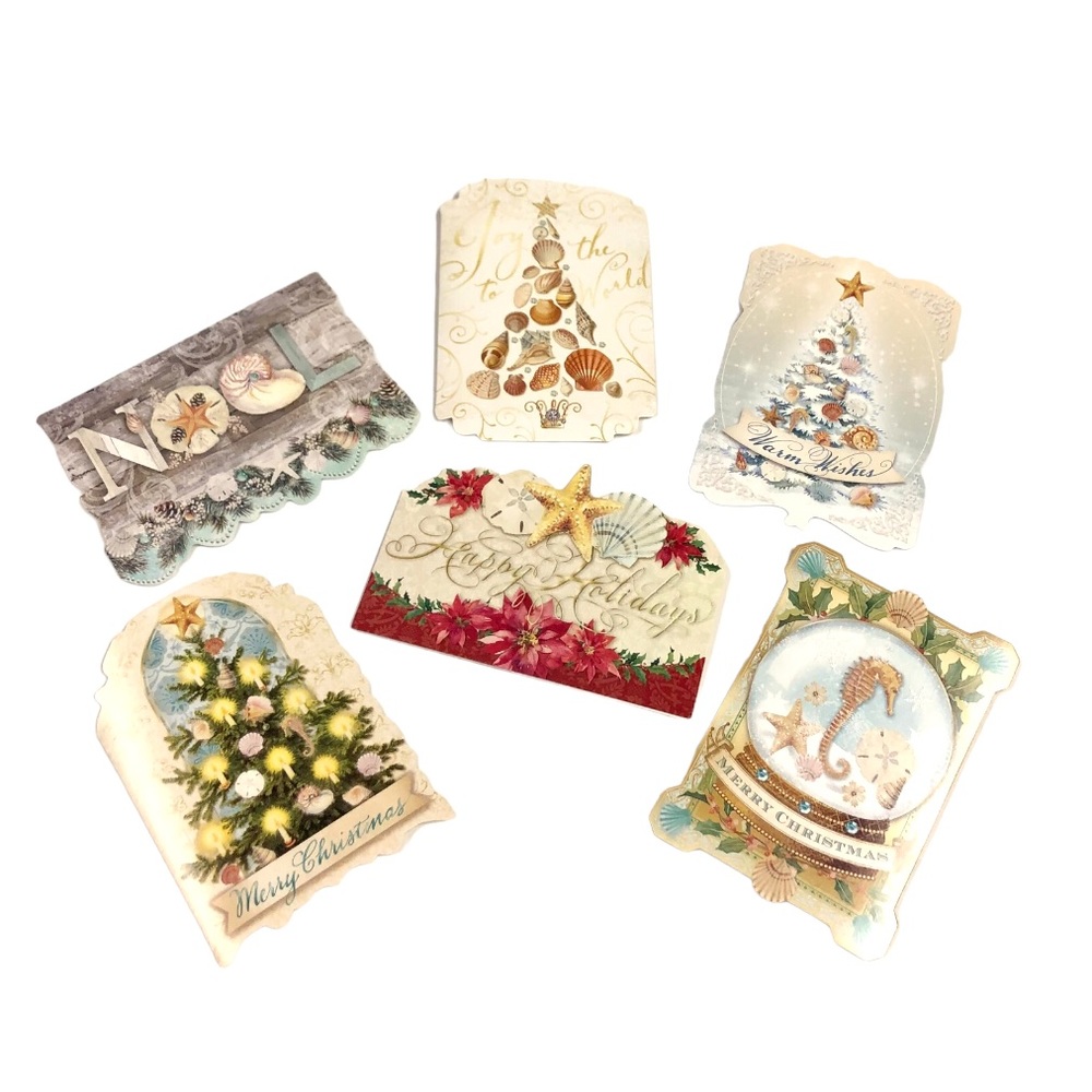 Punch Studio Christmas Shells Die-Cut Holiday Ephemera Note Cards (60813), 24 ct